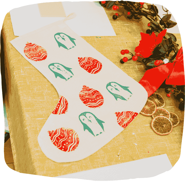 Christmas Lino printing creative class at M.Y.O London