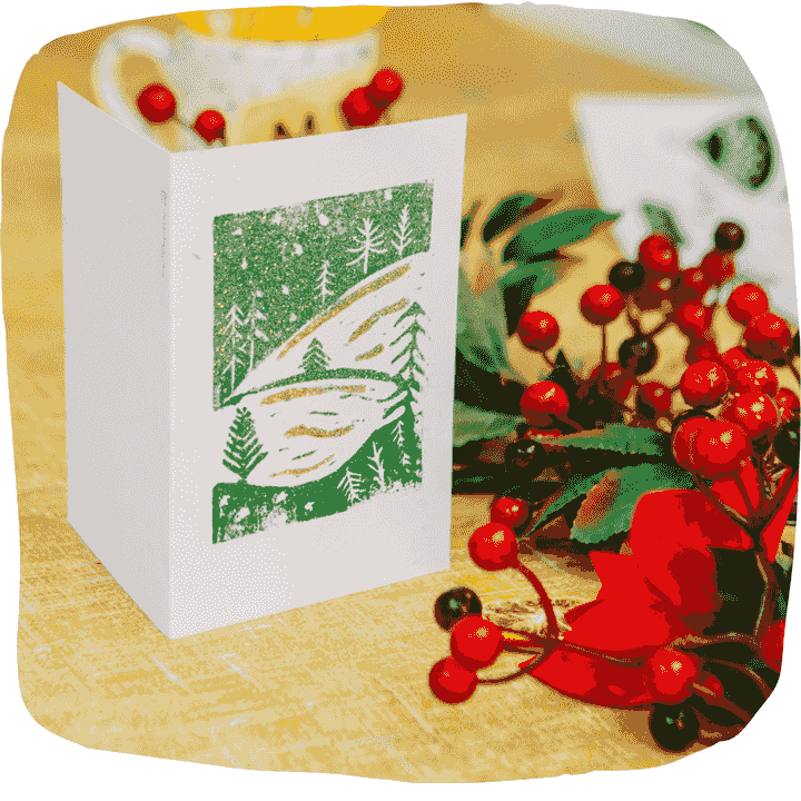 Lino printing Christmas cards London