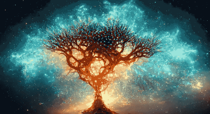 Dessin d'un arbre qui émane des énergies tout autour de lui Dessin d'un arbre qui émane des énergies tout autour de lui