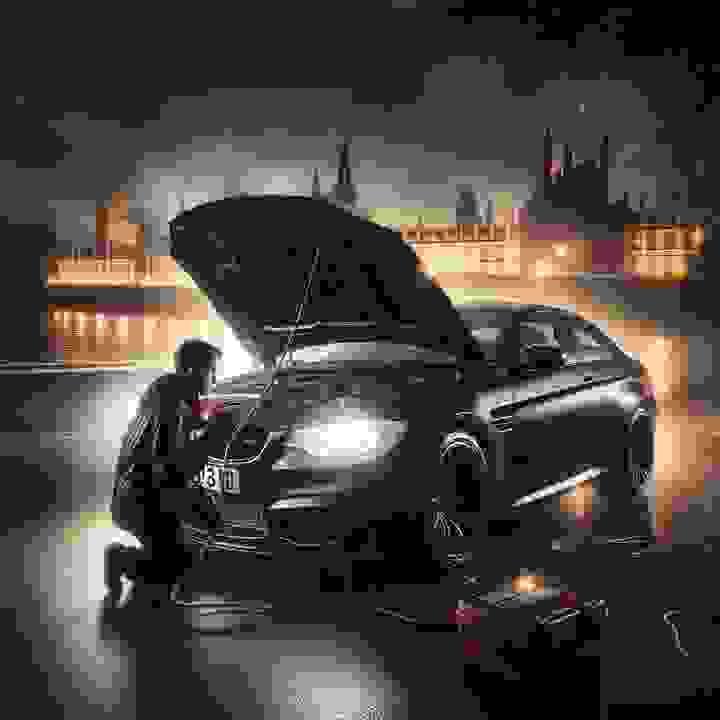 Car breakdown jumpstarting a car