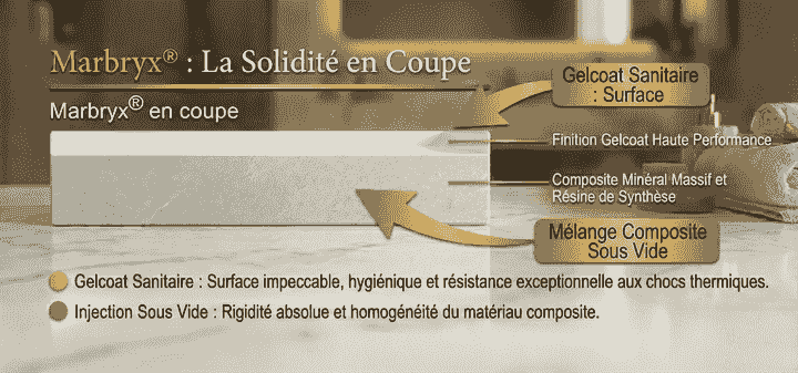 Receveurs de douche Tunisie - Vue en coupe du matériau Marbryx® / Salle de bains Tunisie / Marbryx Receveurs de douche Tunisie - Vue en coupe du matériau Marbryx® / Salle de bains Tunisie / Marbryx