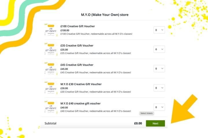 Creative gift voucher link for M.Y.O creative classes in London step 3