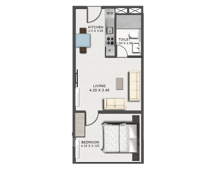 This picture is of the floor plan of the One Bedroom Junior at Tribute House.