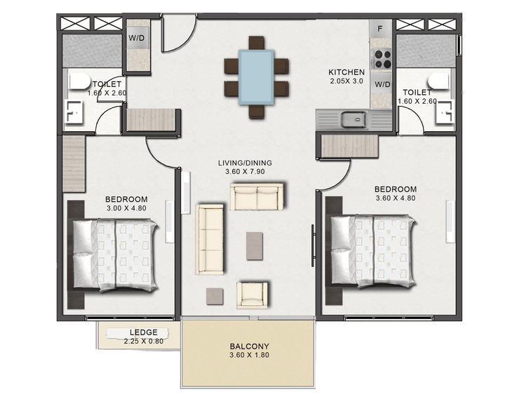 This picture is of the floor plan of the Two Bedroom Executive Type A at Tribute House.