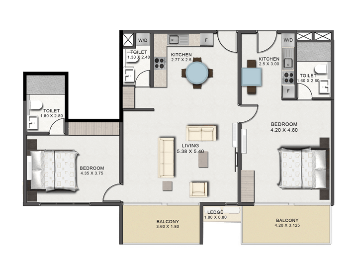 This picture is of the floor plan of the Two Bedroom Executive Type B at Tribute House.