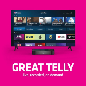 Stock photo of TV and Apple TV remote