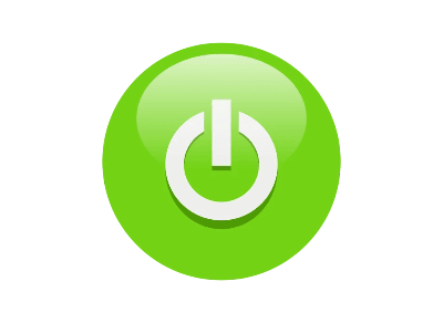 A circular green button featuring a white power symbol at its center. The symbol consists of a vertical line intersecting the top of a broken circle—an internationally recognized icon for powering on or off electronic devices. The background is a gradient of dark purple, which contrasts sharply with the bright green button, making it visually prominent. The design is sleek and modern, evoking themes of activation, control, and digital readiness. It may represent user interface elements, tech branding, or symbolic prompts for engagement and decision-making.