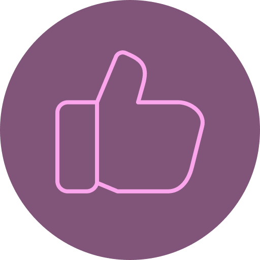 A stylized thumbs-up icon outlined in pink, centered within a circular purple background. The icon features a classic “like” gesture, commonly used to indicate approval, agreement, or positive feedback. The background includes a gradient of dark purple shades, adding depth and visual contrast. The overall design is modern and vibrant, evoking themes of affirmation, encouragement, and digital interaction—often associated with social media, user interfaces, or feedback systems