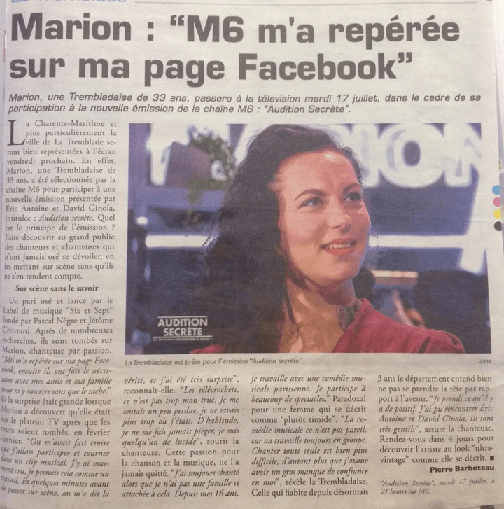Article LE LITTORAL 2018 - Nena Valverde M6 émission Audition Secrète