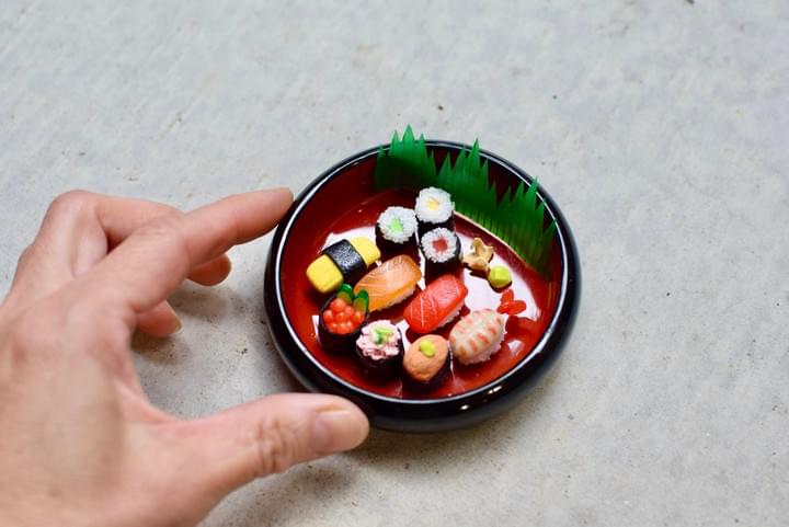 ALT: Miniature Sushi clay art made at BONCHI Kyoto workshop