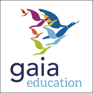colorful graphic sketch of flock of geese flying together on a white background, Gaia Education colorful graphic sketch of flock of geese flying together on a white background, Gaia Education