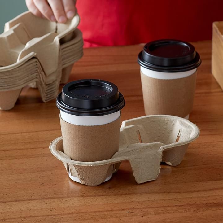 Biodegradable Disposable Unbleached Natural Plant Fiber Pulp 2-Cup Drink Carrier Holder for Cold or Hot Drinks