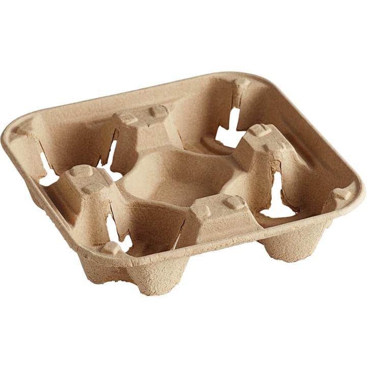 unbleached Eco-Friendly Biodegradable Compostable Sugarcane Bagasse Pulp Food Grade Disposable Takeout 4-Cup Drink Carrier Holder 