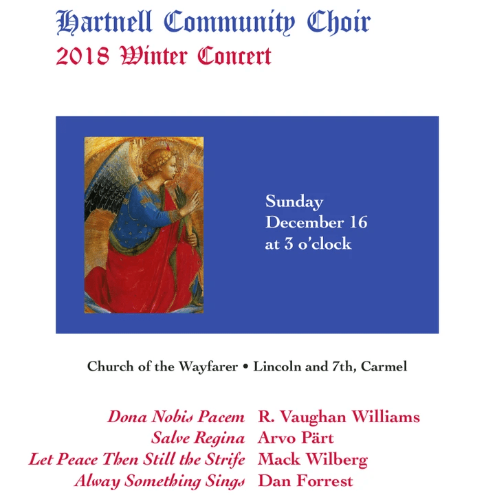 Choral Artists of Carmel, Winter 2018 publicity poster