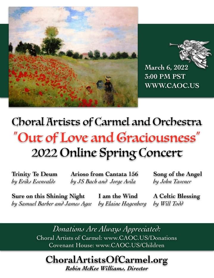Choral Artists of Carmel, Winter 2018 publicity poster