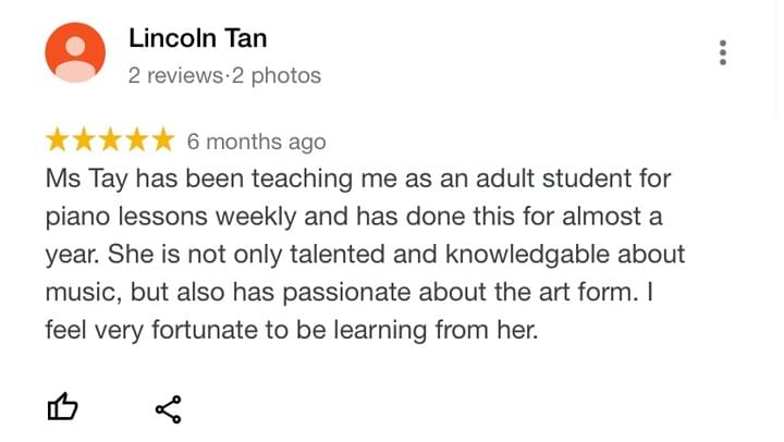 Lincoln testimonial about piano teacher Min Min Tay