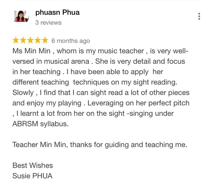 Phuasn testimonial about piano teacher Min Min Tay