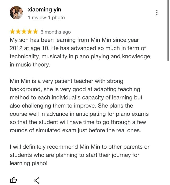 Xiaoming testimonial about piano teacher Min Min Tay