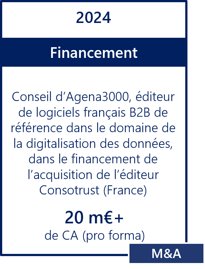 Agena3000 Financement Build-up M&A Logiciel