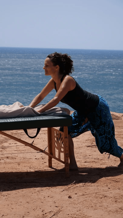 Julia Antos dancing the Flying dance of lomilomi massage on the beach near Aljezur, in the West Algarve Julia Antos dancing the Flying dance of lomilomi massage on the beach near Aljezur, in the West Algarve