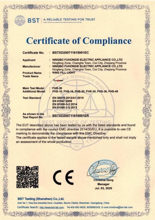 ring light manufacturers CE certification