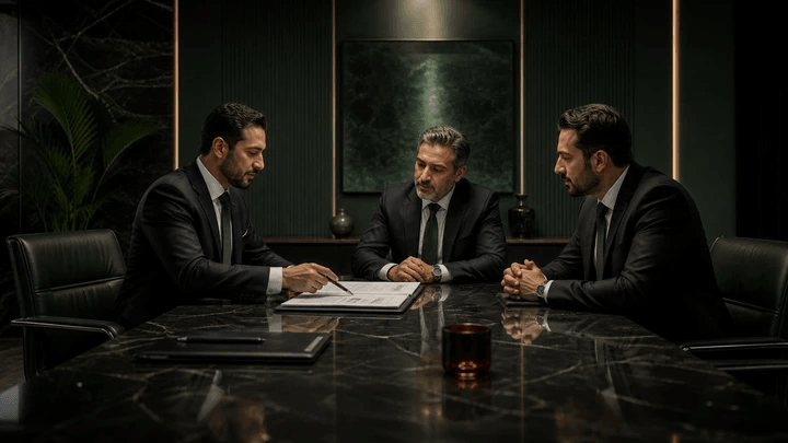 مشهد مؤسسي يعكس عرض الاعتمادات والمرجعيات المهنية UKAS وIRCA وIAF ضمن نطاق واضح وكيان قانوني محدد، مع عناصر بصرية توحي بالشفافية والاعتراف المهني ووضوح حدود الخدمات دون مبالغة أو لبس.