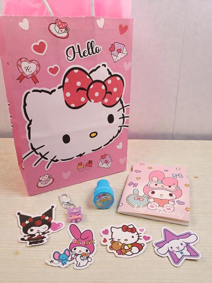 Hello Kitty  Kuromi Cinnamoroll party bag with keyring stamper notebook and stickers