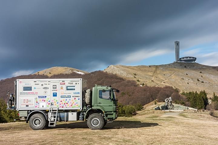 4-xtremes at Buzludzha Monument in Bulgaria with offroad vehicle