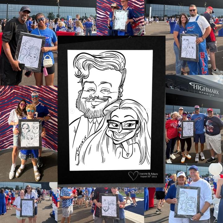 Caricature Artist for Weddings, Drawing a guest at a wedding in Buffalo New York