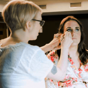 Applying bridal makeup for a long time client. Bridal hair, bridal hair Boston. Bridal makeup Boston. 