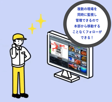 複数の現場を同時に監視し、管理できるので本部から移動することなくフォローができる！