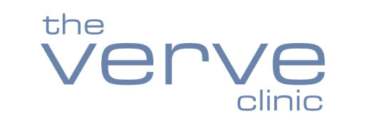 A logo that says The Verve Clinic. It’s mid blue, lowercase text. The words are split on three lines. The, and clinic are a smaller text size.