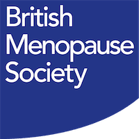 logo has a dark blue background and text in white that says British Menopause Society logo has a dark blue background and text in white that says British Menopause Society