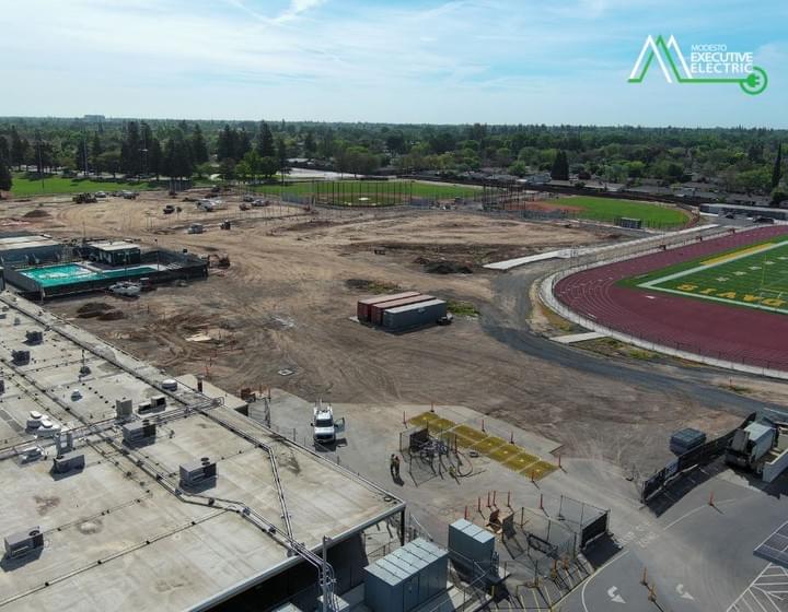 Visitor locker room electrical work at Grace M. Davis High School athletic complex in Modesto, California