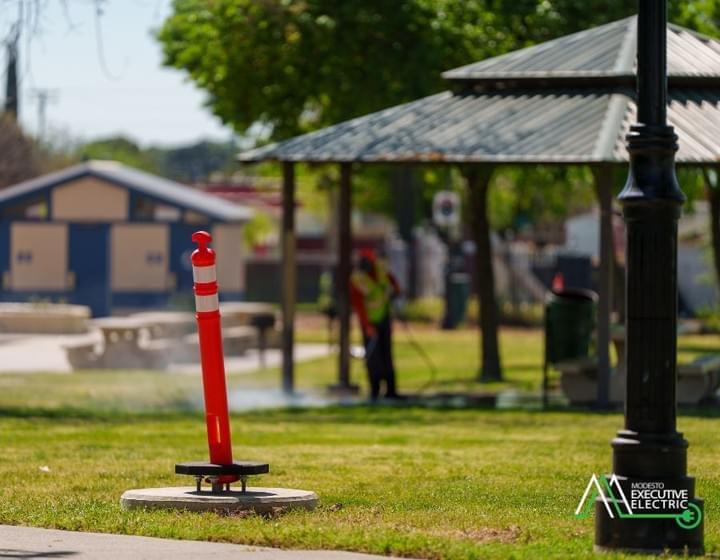New concrete foundations and conduit installation for Robertson Park pathway lighting by Modesto Executive Electric in Modesto, CA