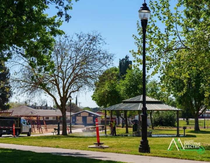 Pathway lighting installation at Robertson Park by Modesto Executive Electric in Modesto, CA