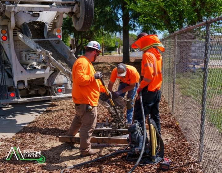 New concrete foundations and conduit installation for park pathway lighting by Modesto Executive Electric in Modesto, CA