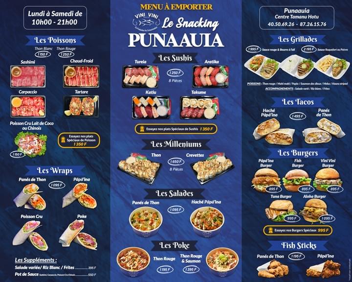 Menu VINI VINI SNACKING PUNAAUIA
