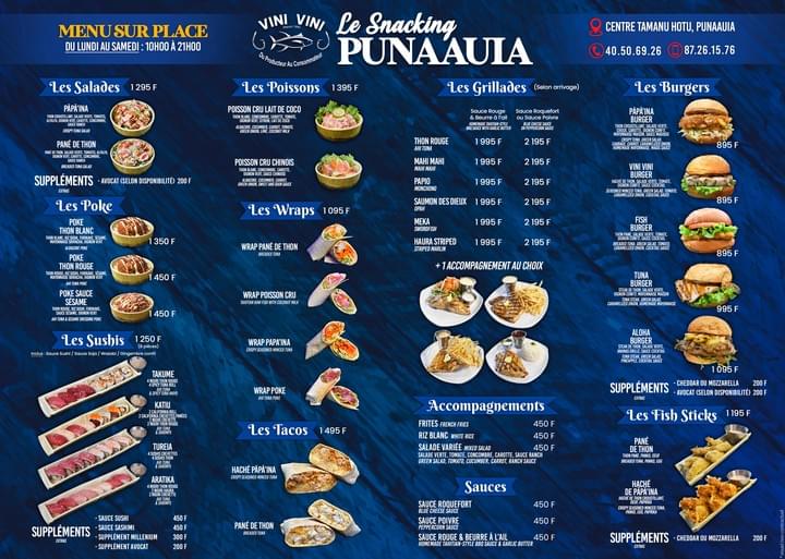 Menu VINI VINI SNACKING PUNAAUIA