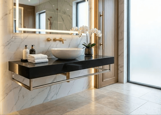 Plan 120 cm pour vasque à poser  Tunisie / Plan à vasque 120 cm Tunisie / Plan à Vasque noir Tunisie / Plan vasque noir Tunisie / Sanitaires design Tunisie / Sanibel Tunisie