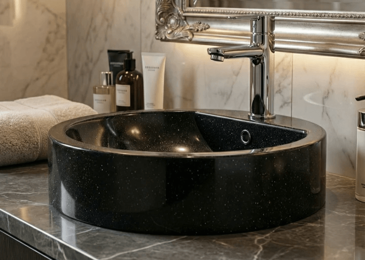 Bol à poser à prix mini Tunisie /  Bol résistant salle de bain Tunisie / Lavabo bol noir Tunisie / Bol salle de bain noir Tunisie / Vasque bol robuste Tunisie / Salle d'eau Tunisie