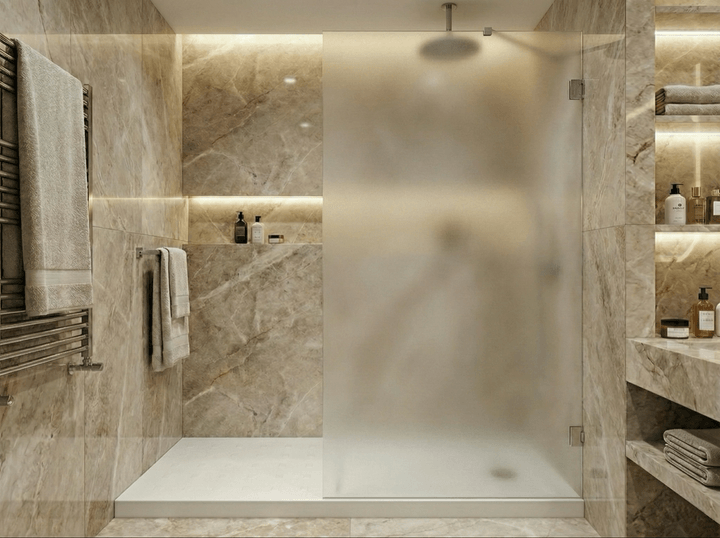 Douche Tunisie / Salle de bain Tunisie / Receveur de douche Tunisie / Douche à l'italienne Tunisie / Parois de douche Tunisie / Parois de douche design Tunisie / Parois de douche verre sablé Tunisie