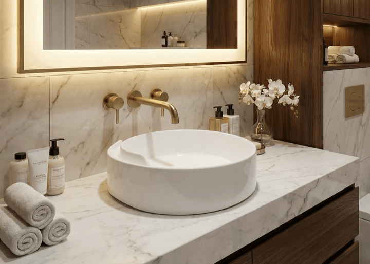 Bol à poser Tunisie / Bol de salle de bain Tunisie /Bol à poser salle de bain Tunisie / Vasque  arrondie blanc  Tunisie