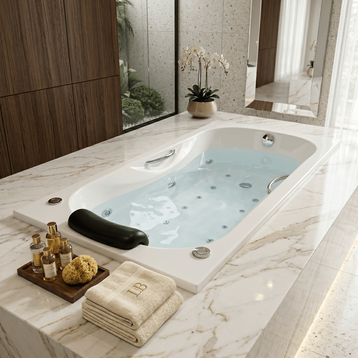 Baignoire rectangulaire hydromassante Tunisie / Baignoire rectangulaire à jets Tunisie / Salle de bain bien être Tunisie / Baignoire rectangulaire jacuzzi Tunisie