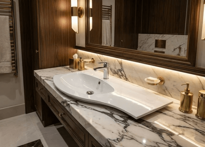 Plan-vasque décentré Tunisie / Salle de bains Tunisie / Plan vasque avec rebords / Vasque avec plan intégré Tunisie