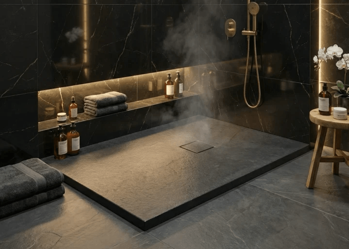 Receveur de douche Tunisie / Receveur rectangulaire extra-plat "Vulcanite" noir