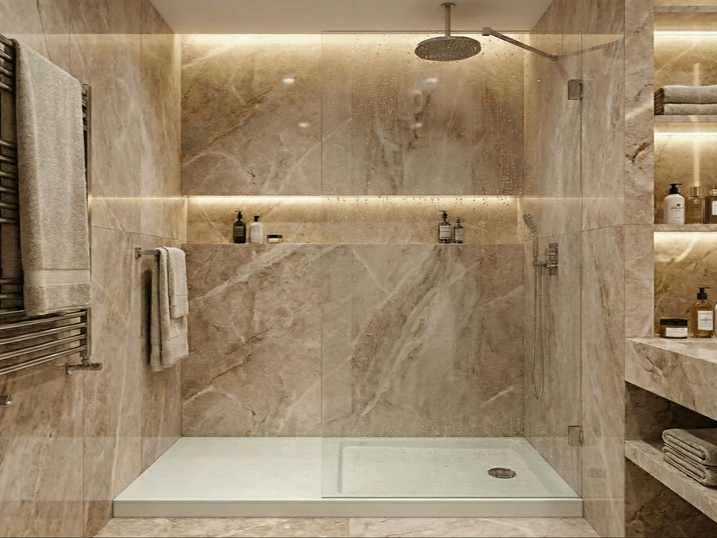 Douche Tunisie / Salle de bain Tunisie / Receveur de douche Tunisie / Douche à l'italienne Tunisie / Parois de douche Tunisie / Parois de douche design Tunisie / Parois de douche clair Tunisie