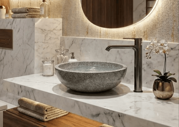 Bol à poser salle de bains Tunisie / Bol à poser pas cher Tunisie / Bol à poser gris Tunisie / Vasque bol 44 cm Tunisie / Vasque à poser ronde grise Tunisie