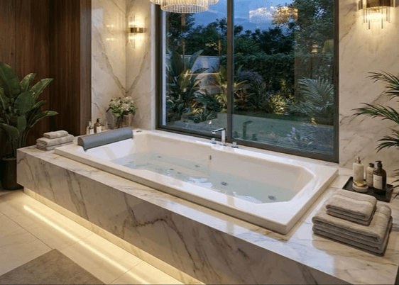 Baignoire hydrothérapie rectangulaire Tunisie / Baignoire rectangulaire à buse Tunisie / Baignoire hydromassage rectangulaire avec repose tete Tunisie / Baignoire détente Tunisie / Baignoire relaxante Tunisie