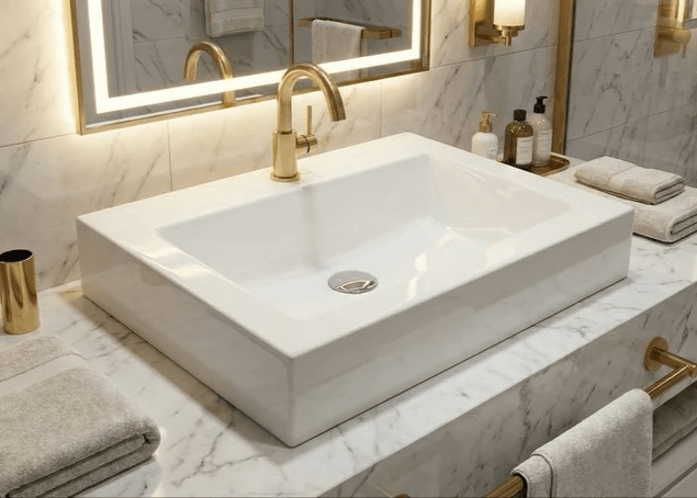 Vasque sanitaire Tunisie / Salle de bains Tunisie / Vasque à poser pas cher Tunisie / Vasque à poser 56 cm Tunisie / Lavabo à poser Tunisie / Vasque rectangulaire à poser Tunisie